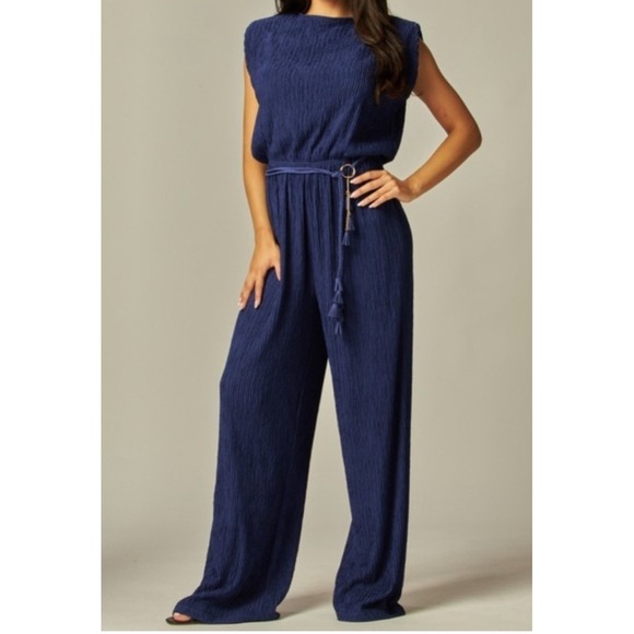 Love Pants - Women's Jumpsuit Wide Leg Sleeveless Blue Casual Elegant Party